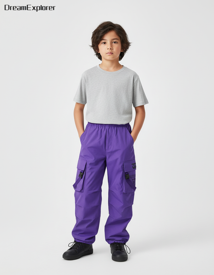 Pantalon Cargo Violet Ample Poches Garçon - Polyester
