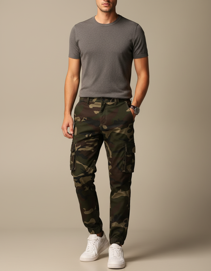 Pantalon Cargo Camouflage Militaire Coton Jogger Homme - Multicolore
