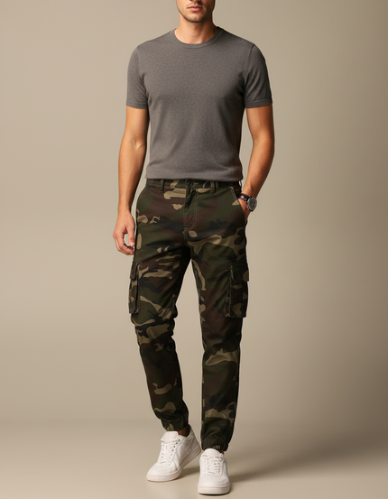 Pantalon Cargo Camouflage Militaire Coton Jogger Homme - Multicolore