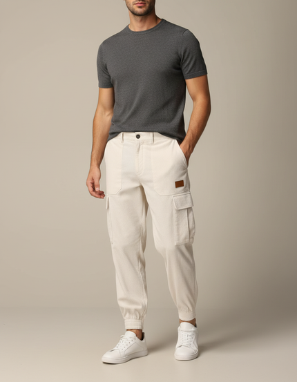 Pantalon Cargo Beige Côtelé Jogger Décontracté Homme - Cordé