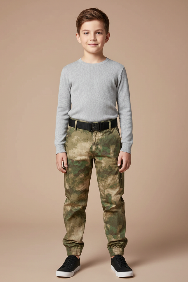 Pantalon Cargo Camouflage Enfant Multi-Poches Coton Jogger - Imprimé