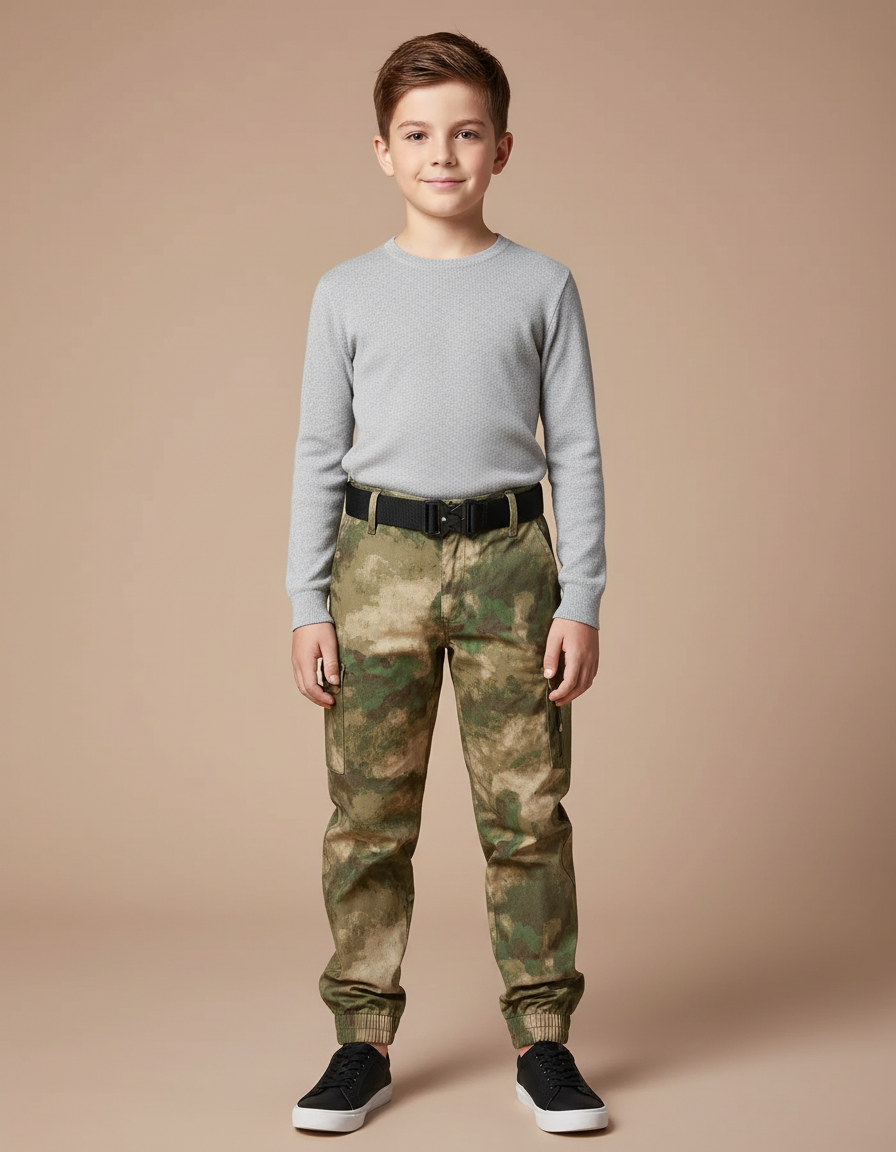 Pantalon Cargo Camouflage Enfant Multi-Poches Coton Jogger - Imprimé