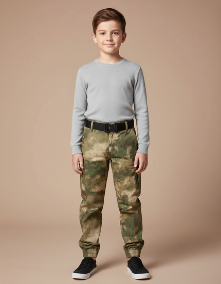 Pantalon Cargo Camouflage Enfant Multi-Poches Coton Jogger - Imprimé