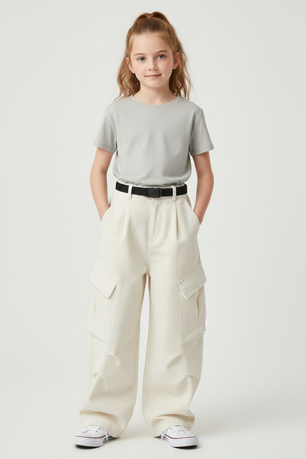 Pantalon Cargo En Velours - Beige Cordé