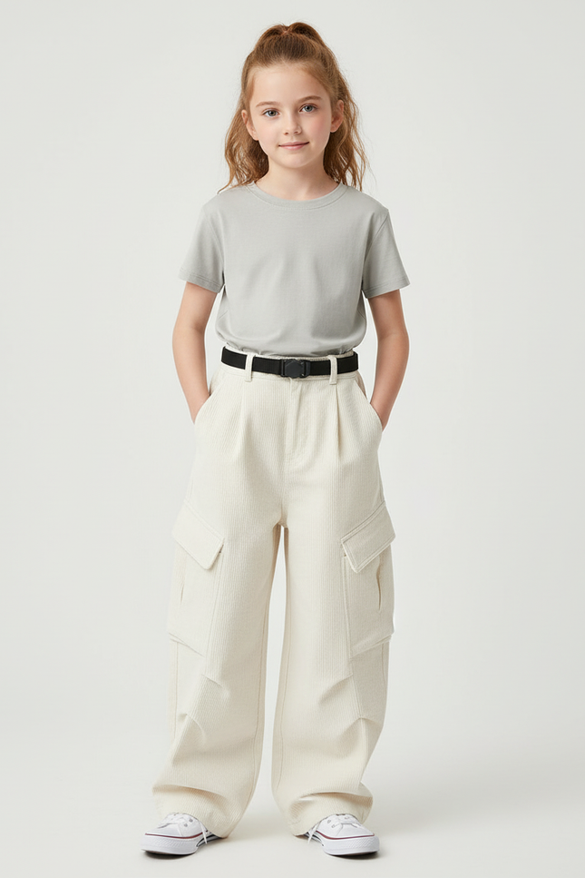 Pantalon Cargo En Velours - Beige Cordé