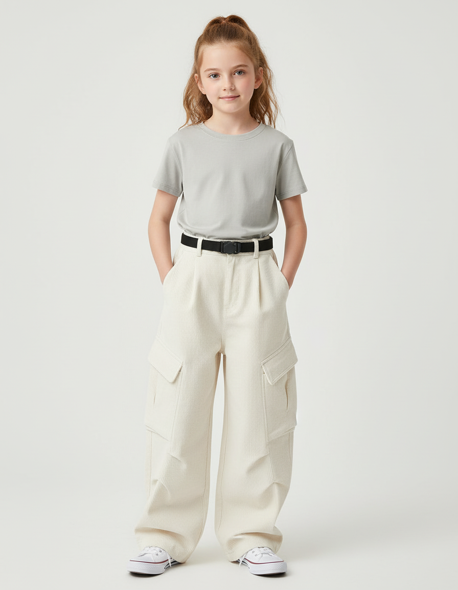 Pantalon Cargo En Velours - Beige Cordé