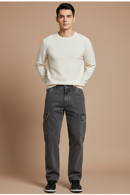 Pantalon Cargo Gris Ample Multipoches Homme Décontracté - Jean