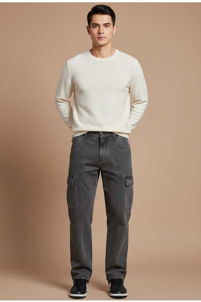 Pantalon Cargo Gris Ample Multipoches Homme Décontracté - Jean
