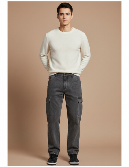 Pantalon Cargo Gris Ample Multipoches Homme Décontracté - Jean