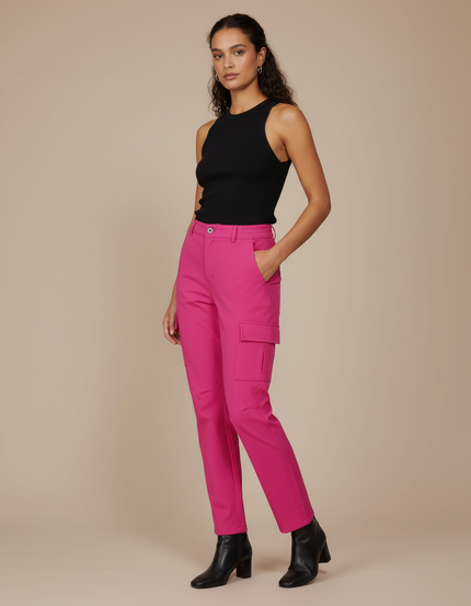 Pantalon Cargo Rose Fuchsia Femme Taille Élastique - Polyester