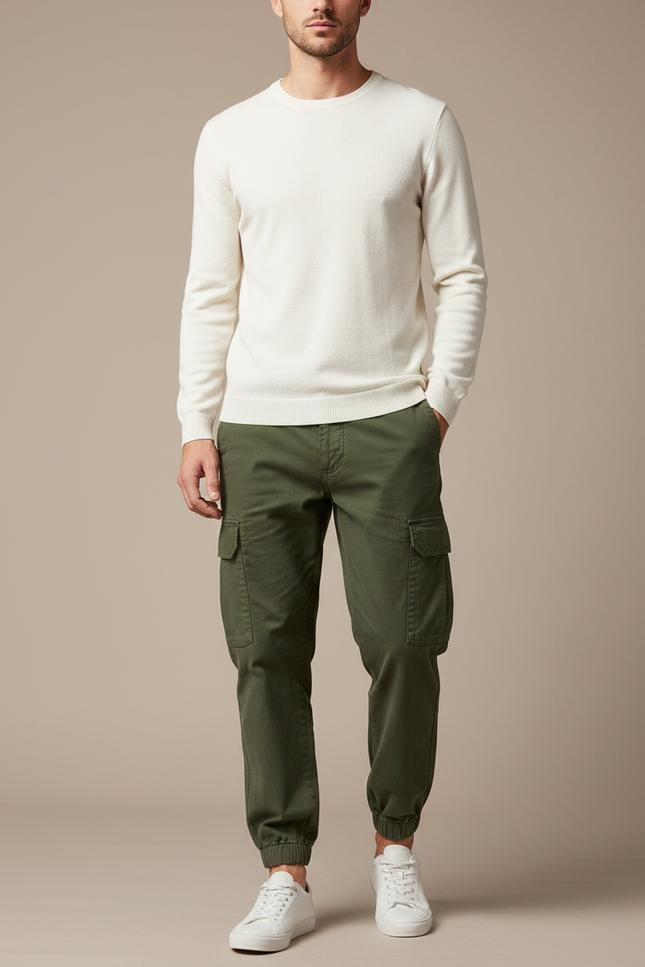 Pantalon Cargo Vert Militaire Coton Multipoches Décontracté - Kaki