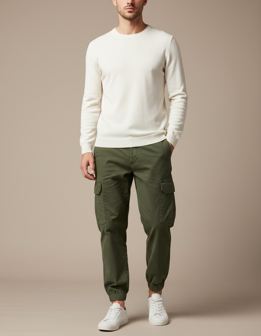 Pantalon Cargo Vert Militaire Coton Multipoches Décontracté - Kaki