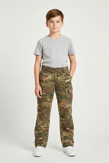 Pantalon Cargo Camouflage Garçon Tactique Multipoches Résistant - Multicolore Toile