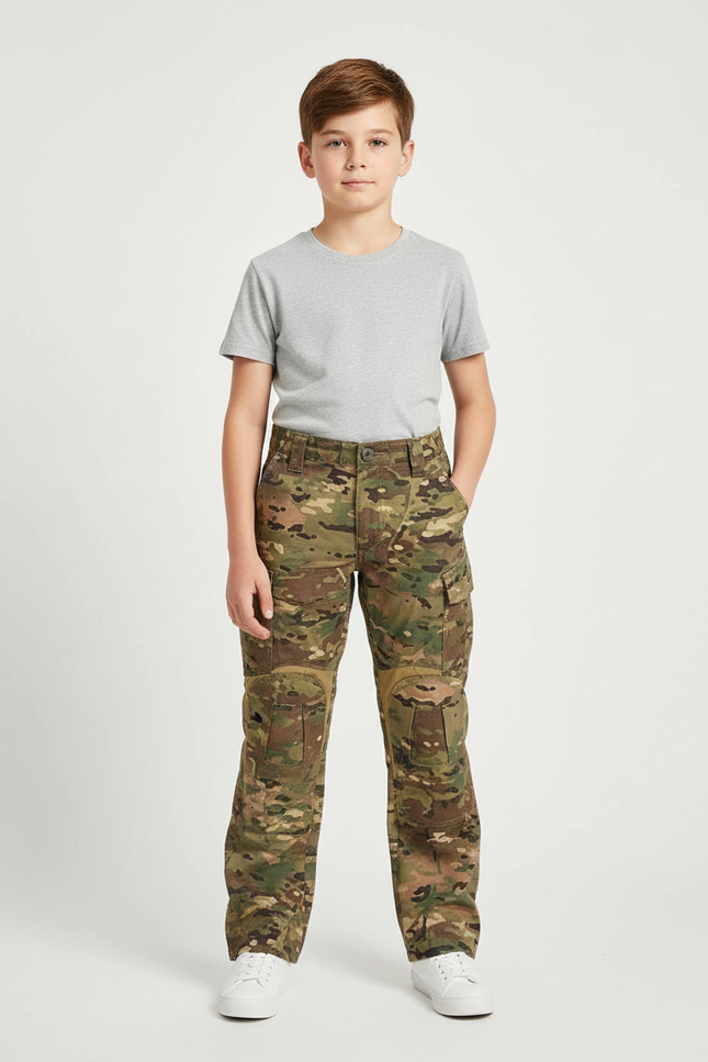 Pantalon Cargo Camouflage Garçon Tactique Multipoches Résistant - Multicolore Toile