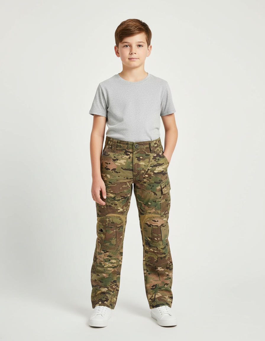 Pantalon Cargo Camouflage Garçon Tactique Multipoches Résistant - Multicolore Toile