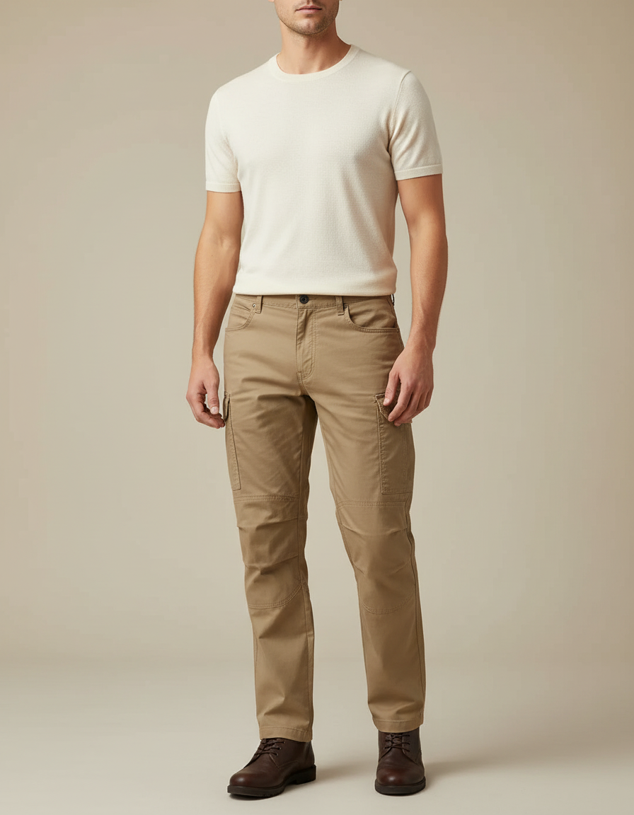 Pantalon Cargo Kaki Homme Coton Multi-Poches Décontracté