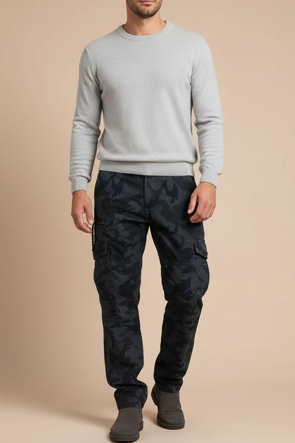 Pantalon Cargo Camouflage Noir Ample Coton Homme