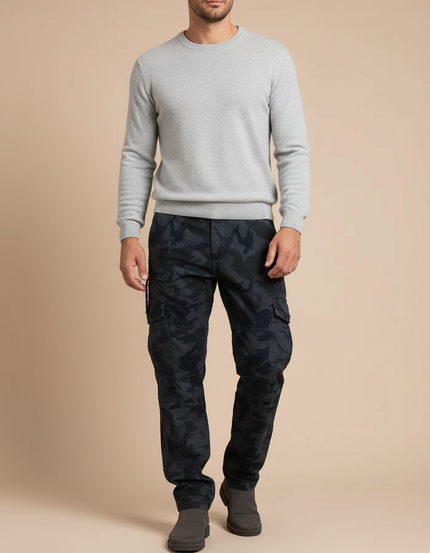 Pantalon Cargo Camouflage Noir Ample Coton Homme