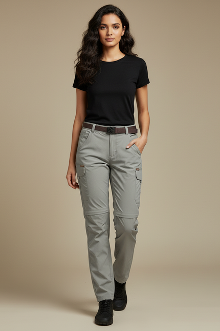 Pantalon Cargo Gris Convertible Léger Femme - Polyester