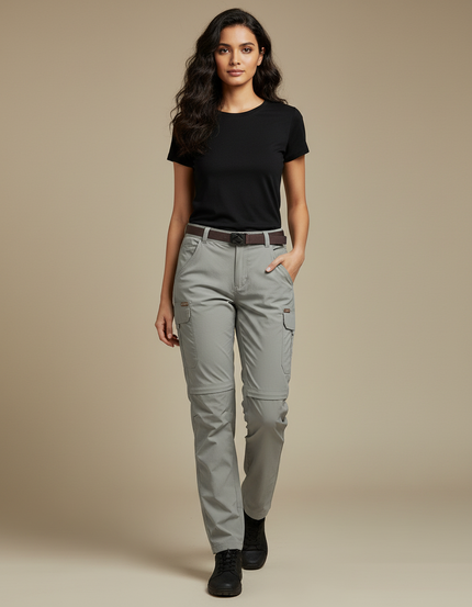 Pantalon Cargo Gris Convertible Léger Femme - Polyester