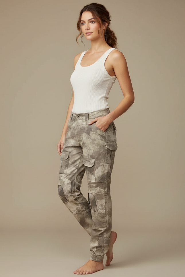 Pantalon Cargo Camouflage Militaire Coton Jambes Fuselées - Imprimé Toile