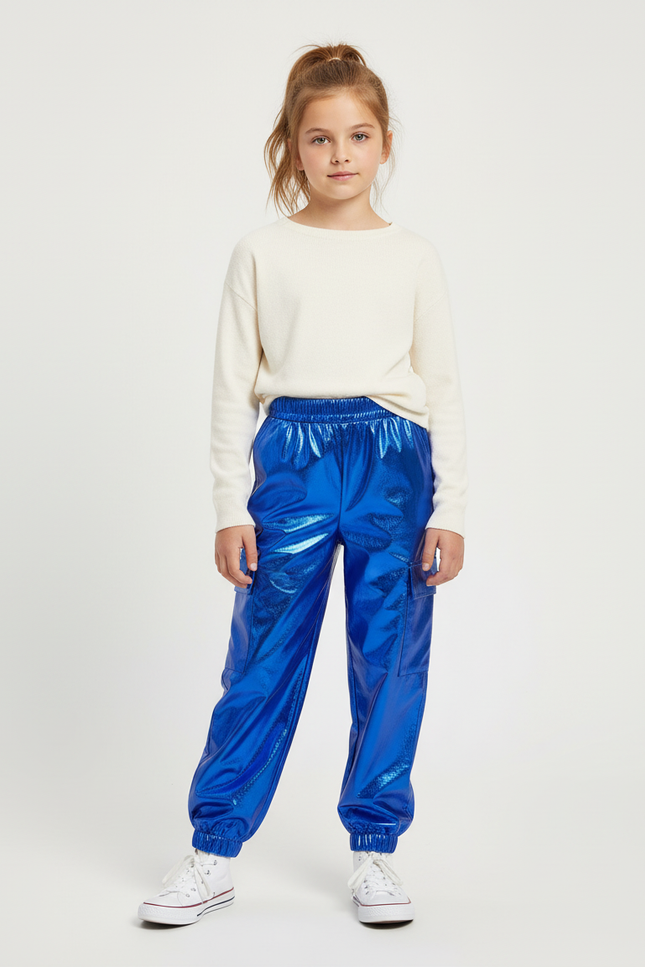 Pantalon Cargo Bleu Électrique - Simili cuir