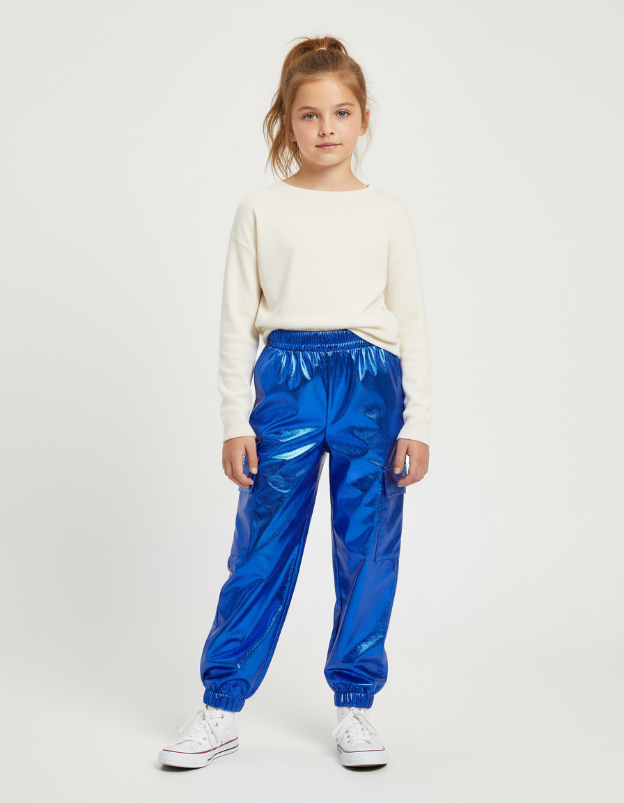 Pantalon Cargo Bleu Électrique - Simili cuir