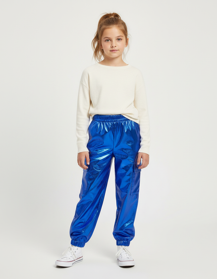 Pantalon Cargo Bleu Électrique - Simili cuir