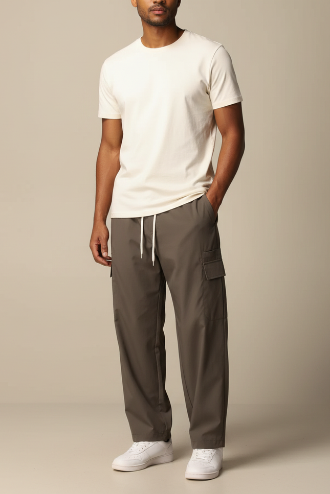 Pantalon Cargo Wide Leg - Kaki Polyester