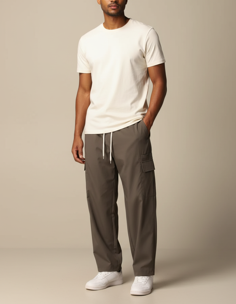 Pantalon Cargo Wide Leg - Kaki Polyester