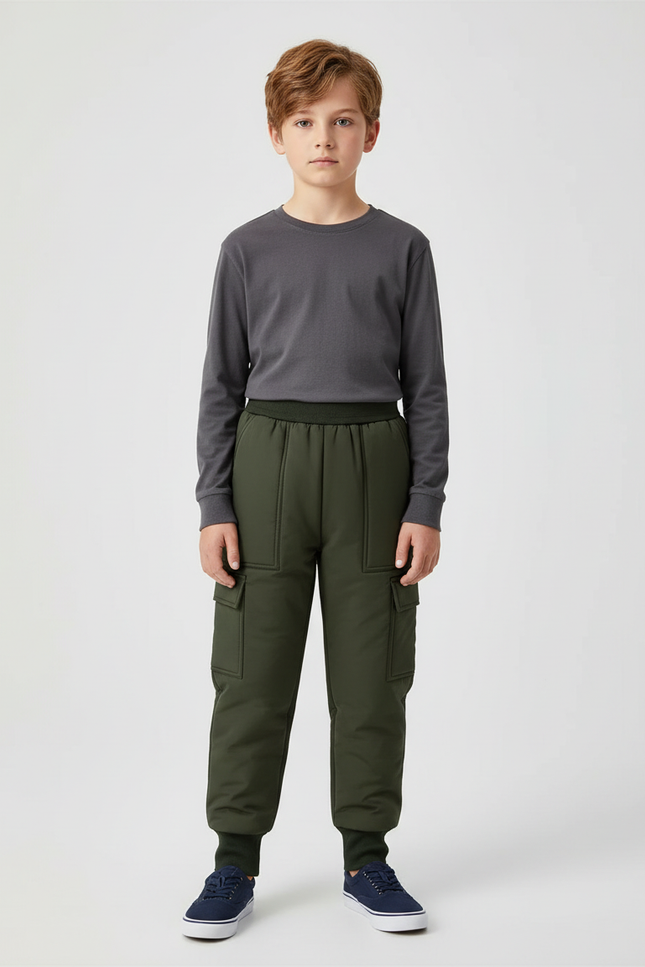 Pantalon Cargo Vert Militaire Matelassé Enfant - Kaki Polyester