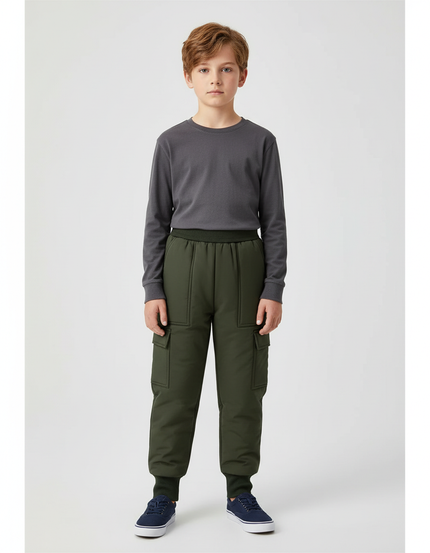 Pantalon Cargo Vert Militaire Matelassé Enfant - Kaki Polyester