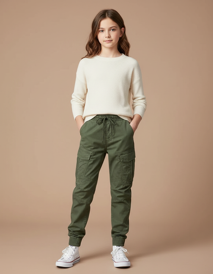 Pantalon Cargo Vert Militaire Coton Multipoches Enfant - Kaki