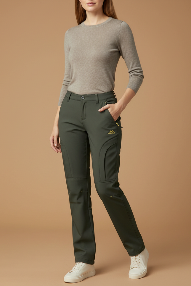 Pantalon Cargo Femme Vert Imperméable Randonnée Polaire - Kaki Polyester