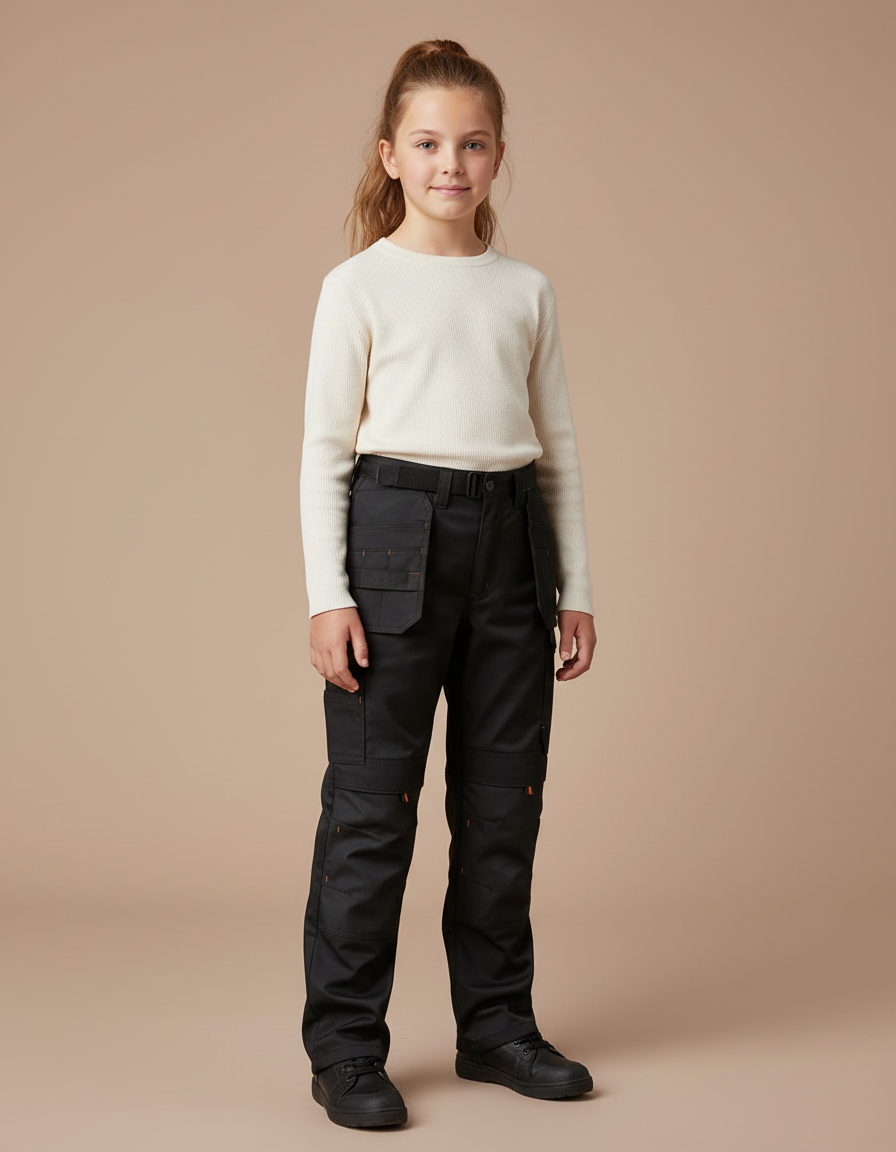 Pantalon Cargo Noir Ample Fille Multi-Poches - Toile