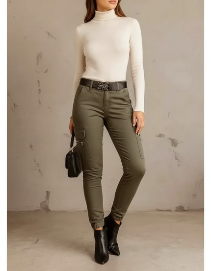 Pantalon Cargo Femme Kaki Slim Coton Mode - Gabardine