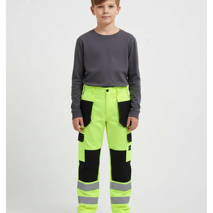 Pantalon Cargo Jaune Fluo Réfléchissant Multipoches Enfant - Polyester