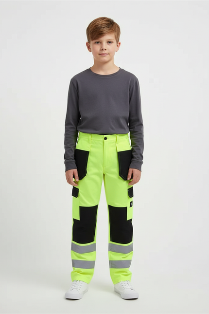 Pantalon Cargo Jaune Fluo Réfléchissant Multipoches Enfant - Polyester