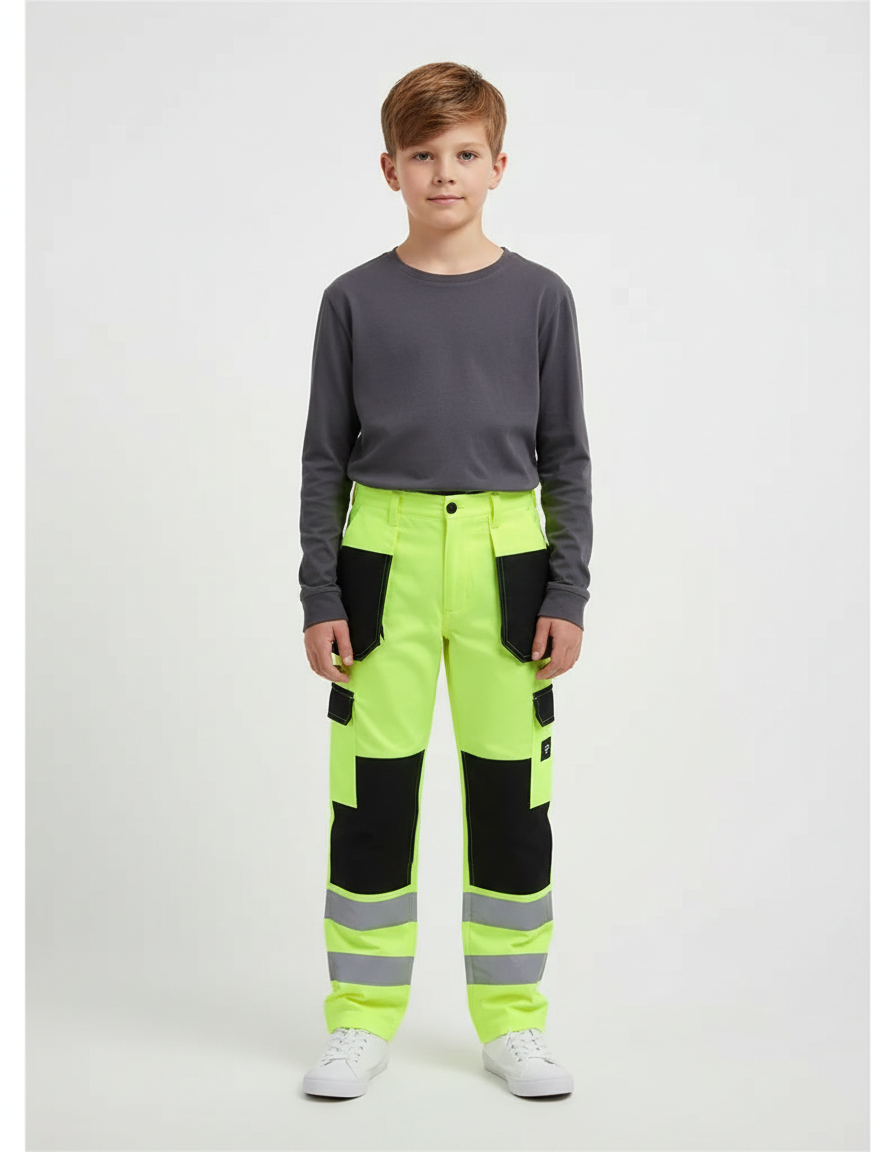 Pantalon Cargo Jaune Fluo Réfléchissant Multipoches Enfant - Polyester