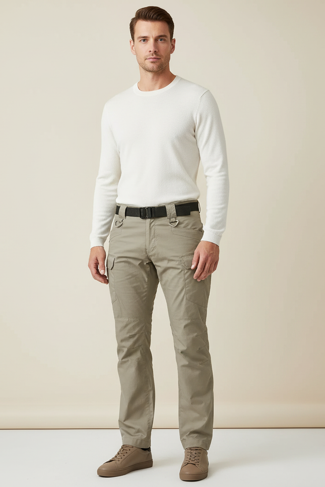 Pantalon Cargo Kaki Tactique Multipoches Homme Coton