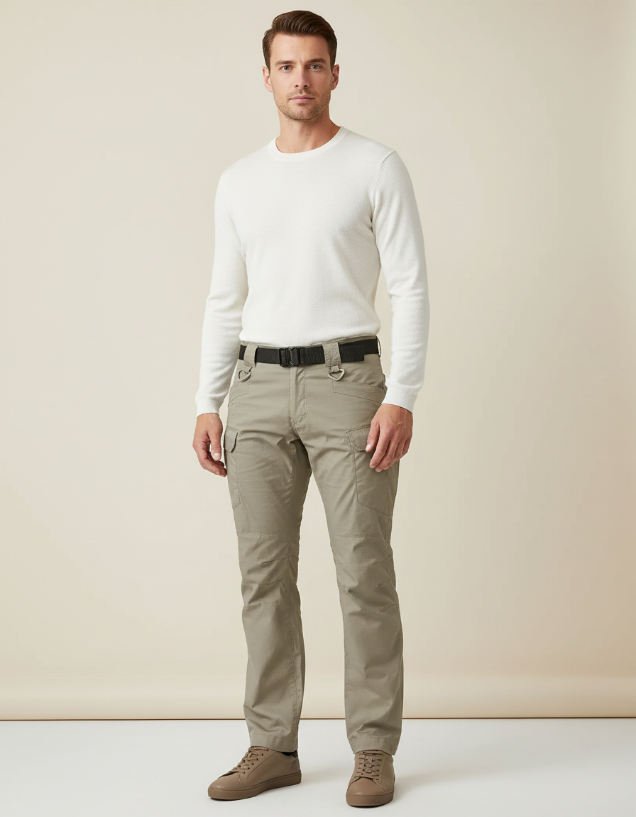 Pantalon Cargo Kaki Tactique Multipoches Homme Coton