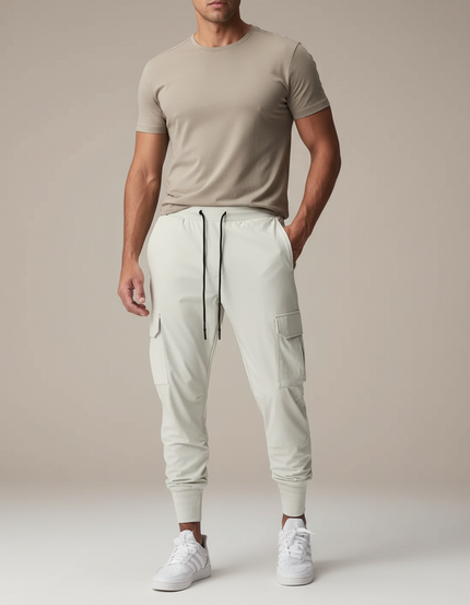 Pantalon Cargo Gris Clair Sportif Slim Cordon - Polyester