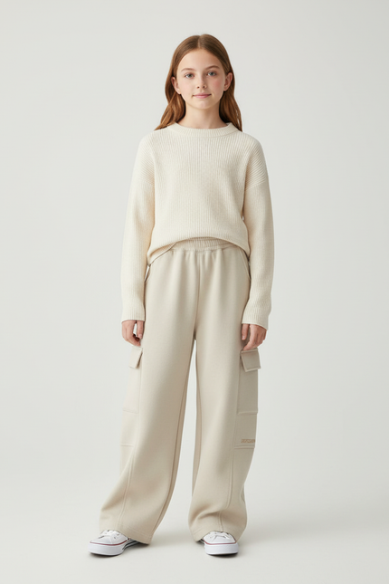 Pantalon Cargo Beige Ample Molletonné Enfant