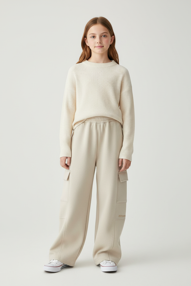 Pantalon Cargo Beige Ample Molletonné Enfant