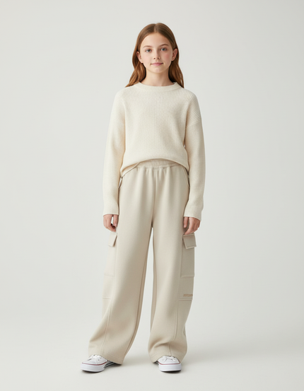 Pantalon Cargo Beige Ample Molletonné Enfant