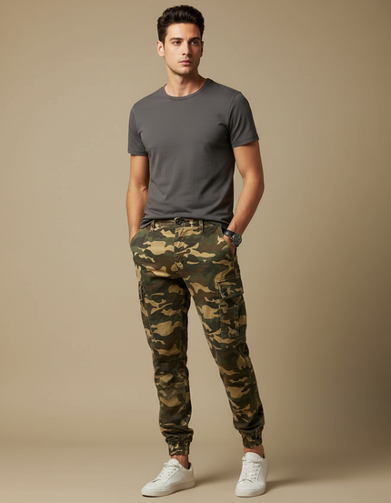Pantalon Cargo Camouflage Homme Coton Jogger - Multicolore