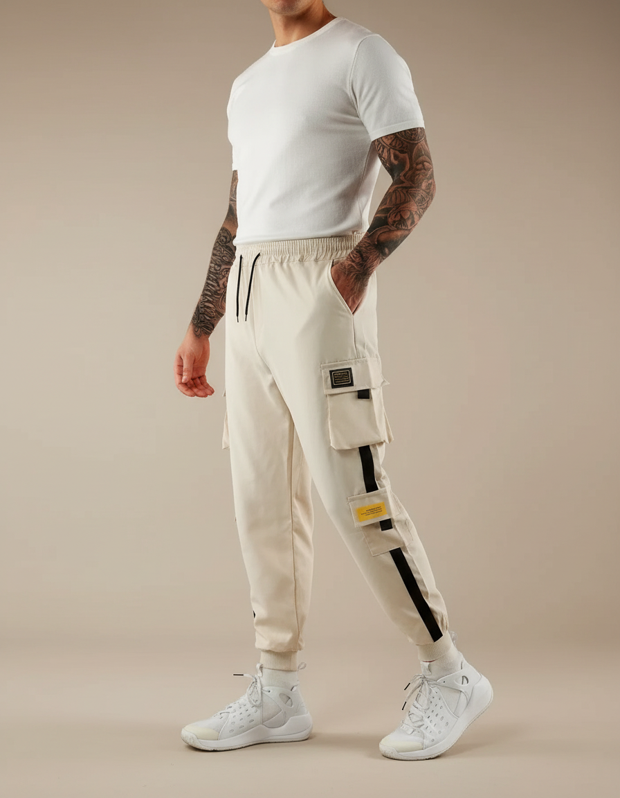 Pantalon Cargo Blanc Cassé - Beige Polyester
