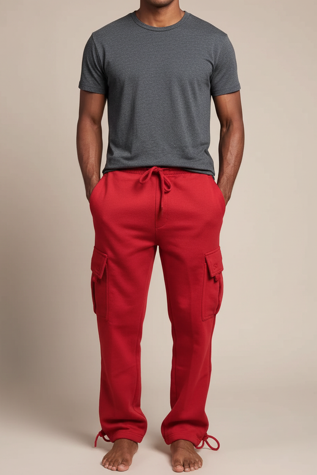 Pantalon Cargo Rouge Ample Molletonné Homme Sport