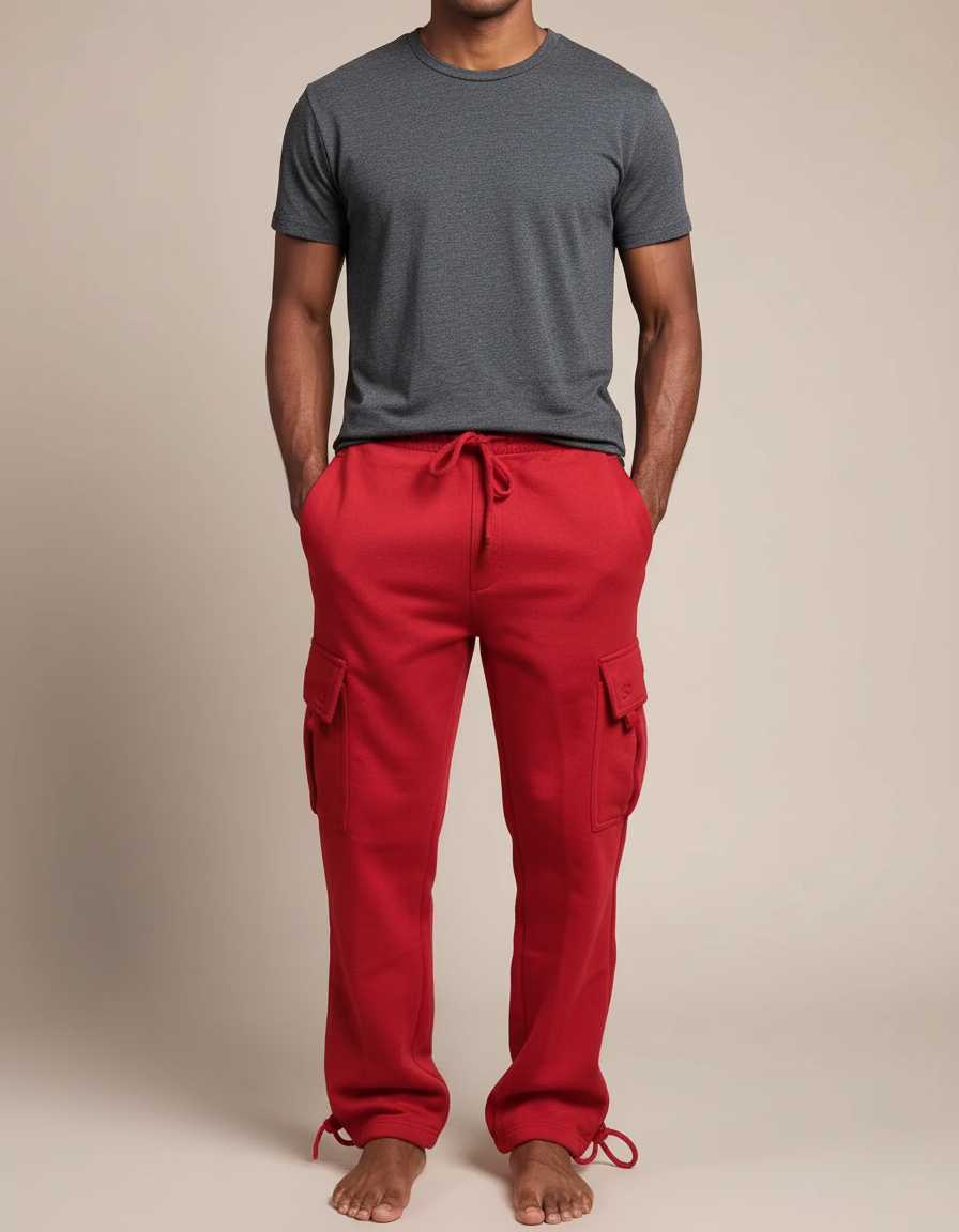 Pantalon Cargo Rouge Ample Molletonné Homme Sport