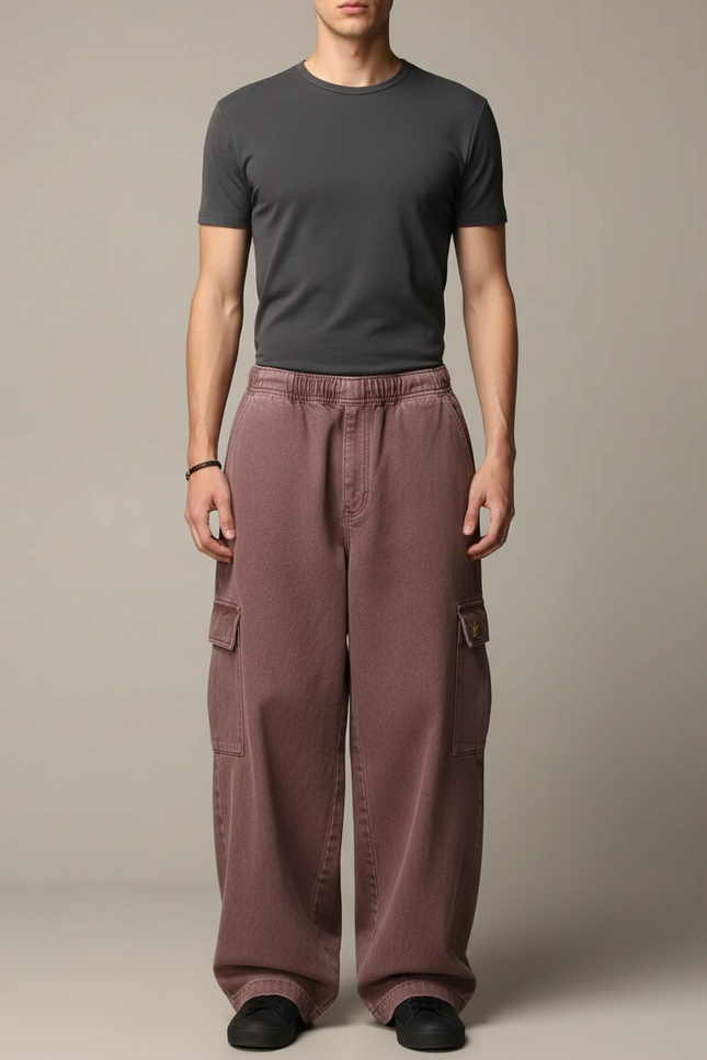 Pantalon Cargo Marron Ample Coton Multi-poches Décontracté